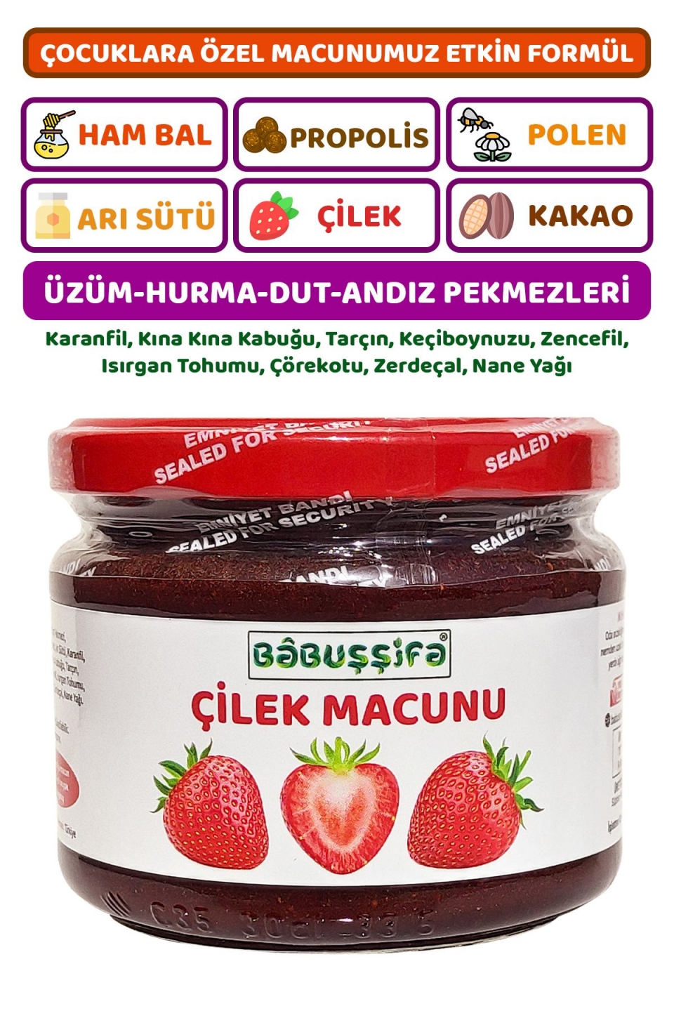 Çilek Macunu Arı Sütlü Ballı Pekmezli Özel Kids Macun - Etkin İçerik 400gr