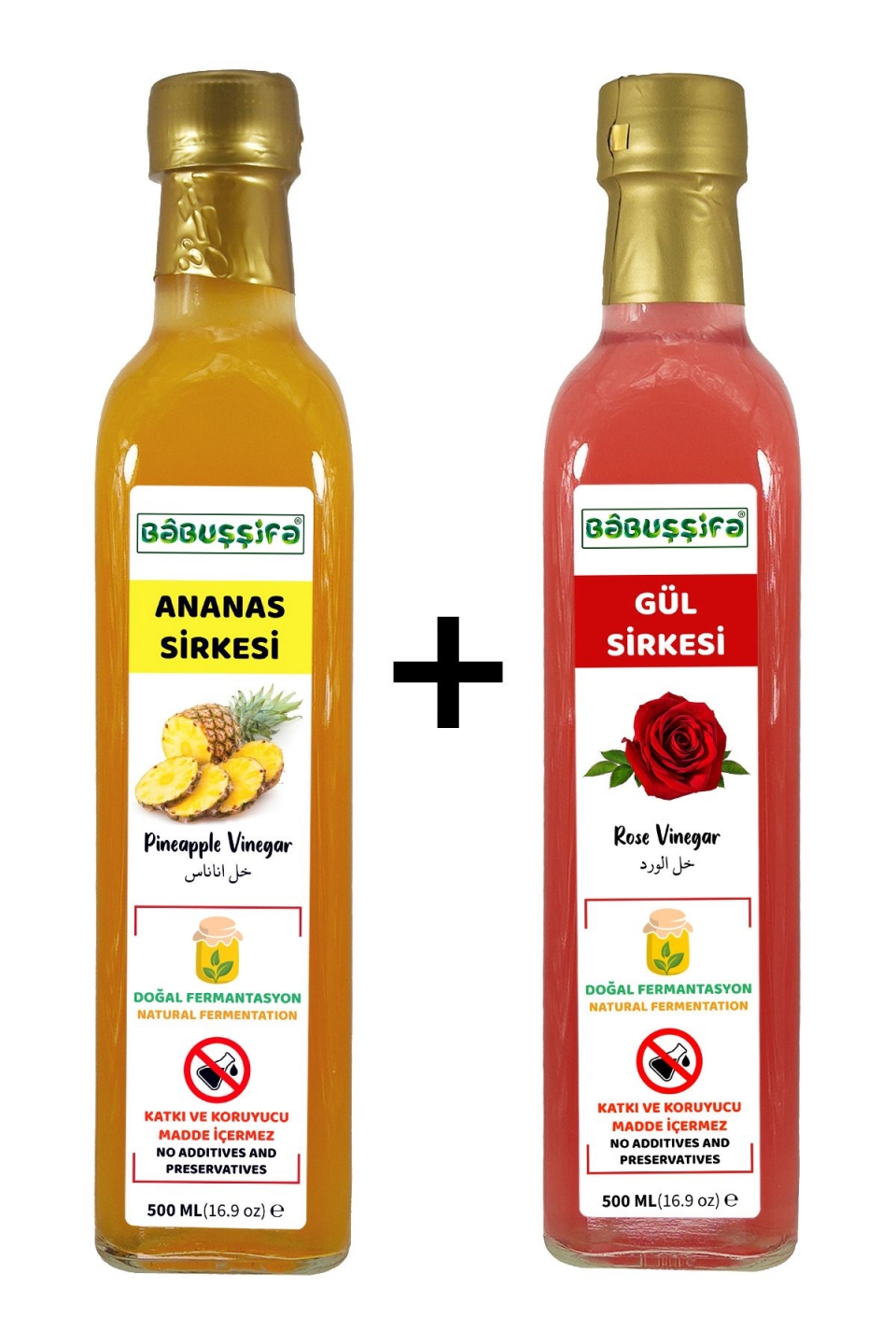 Doğal Fermantasyon Detoks Ananas Sirkesi 500ml + Gül Sirkesi 500ml Köy El Yapımı İçilebilir