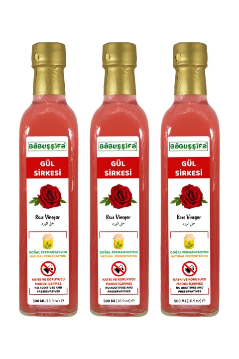 Doğal Fermantasyon Gül Sirkesi x 3 Adet - Köy El Yapımı İçilebilir 500ml