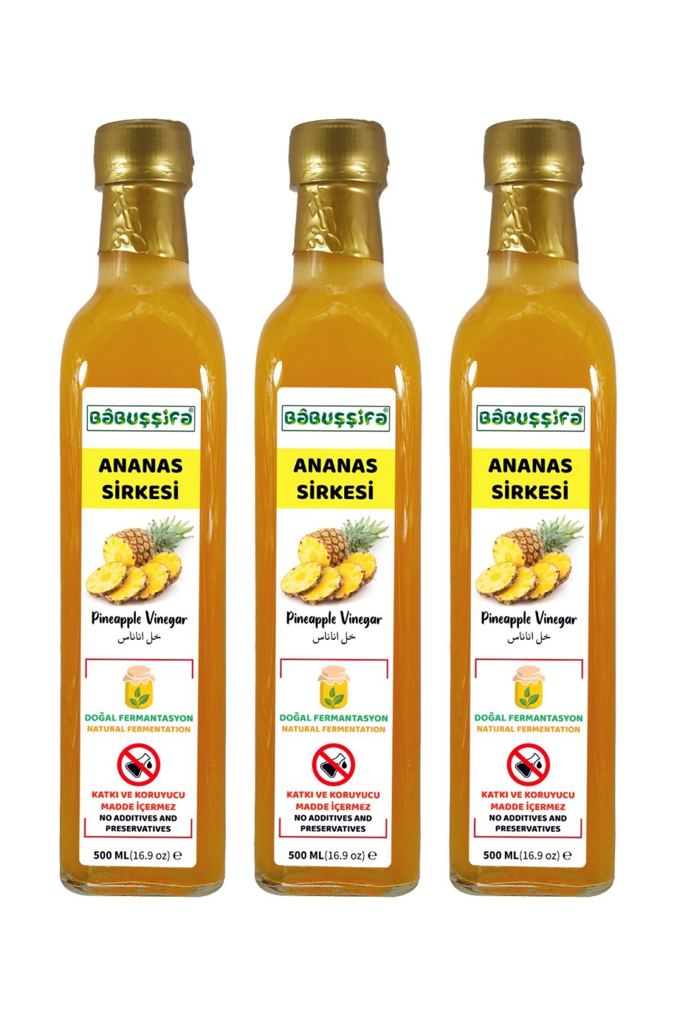 Doğal Fermantasyon Detoks Ananas Sirkesi x 3 Adet - Köy El Yapımı İçilebilir 500ml