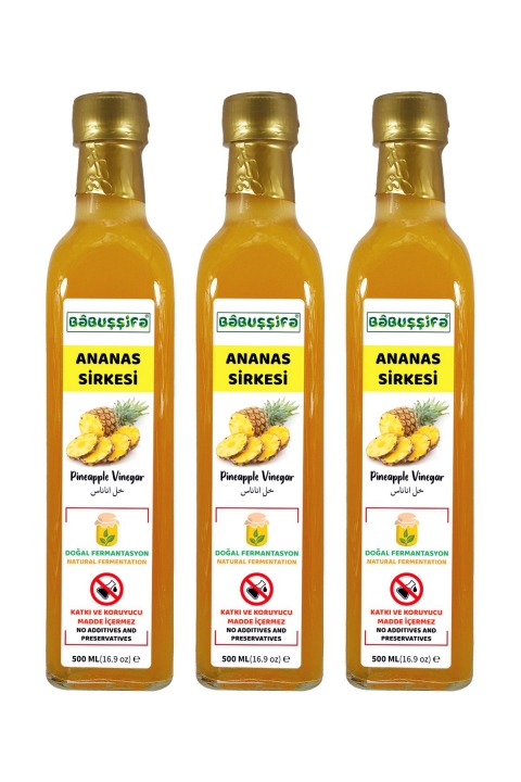 Doğal Fermantasyon Detoks Ananas Sirkesi x 3 Adet - Köy El Yapımı İçilebilir 500ml