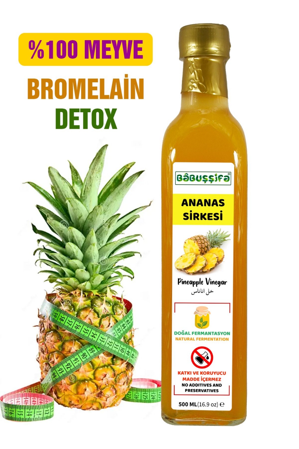Doğal Fermantasyon Detoks Ananas Sirkesi Köy El Yapımı İçilebilir 500ml