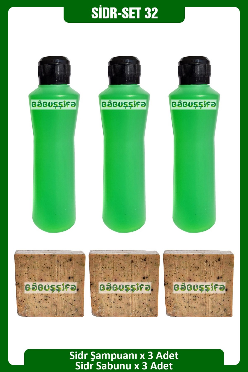 Sidr Seti-32 Orijinal Sidr Sabunu 3 adet + Sidr Şampuanı 250ml 3 adet Es-Sidre