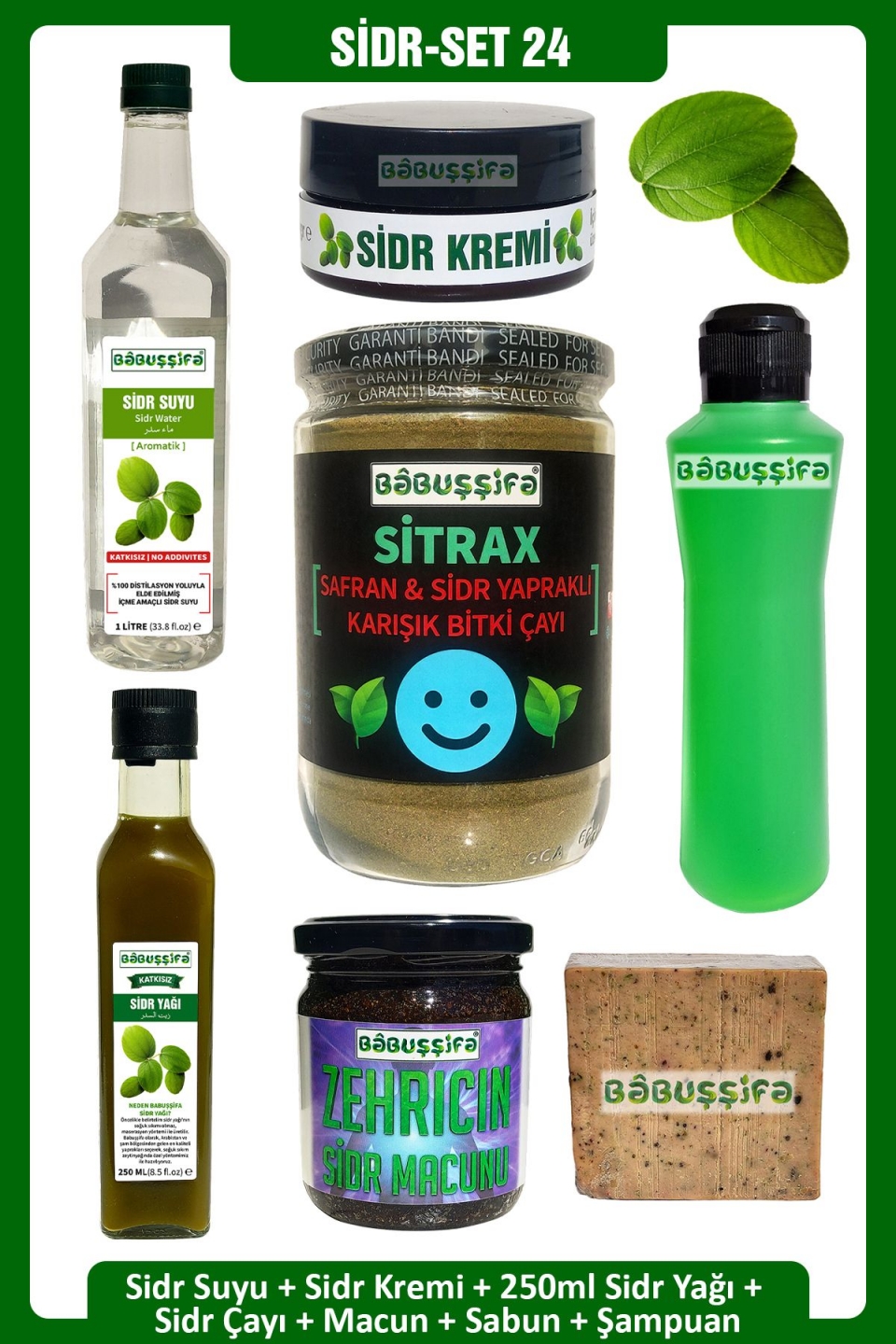 Sidr Seti-24 Sabun + Şampuan + Krem + Sidr Çayı + Macun + Sidr Yağı 250ml + Sidr Suyu Terapi Seti