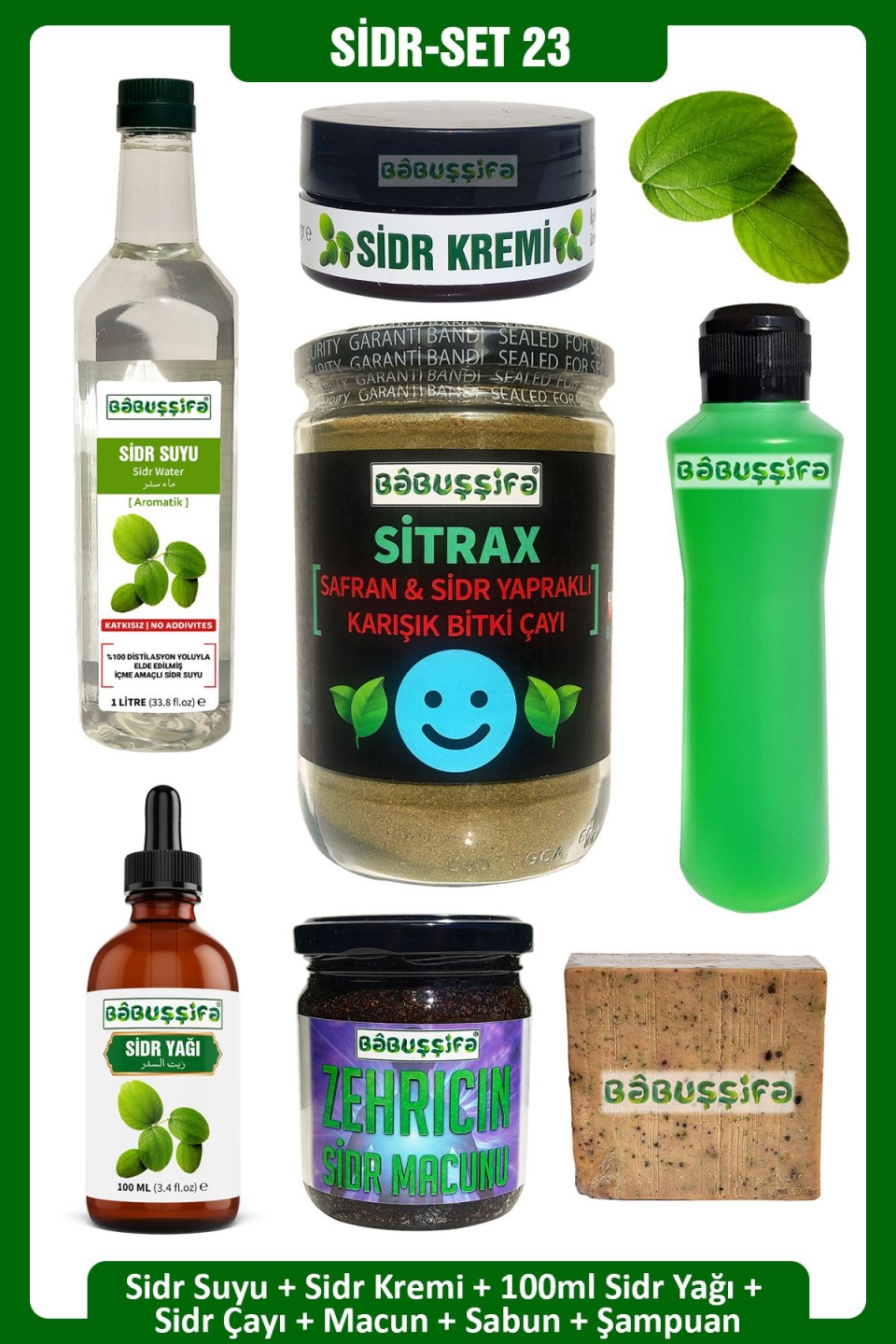 Sidr Seti-23 Sabun + Şampuan + Krem + Sidr Çayı + Macun + Sidr Yağı + Sidr Suyu Manevi Terapi Seti