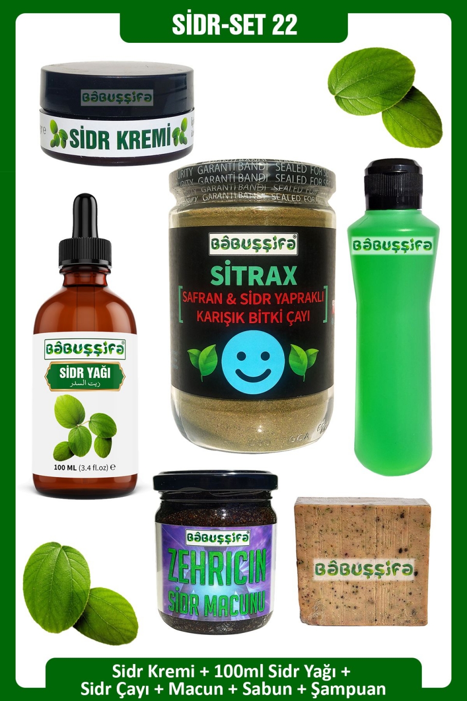 Sidr Seti-22 Sabun + Şampuan + Krem + Sidr Çayı + Macun + Sidr Yağı 100ml Doğal Manevi Terapi Seti