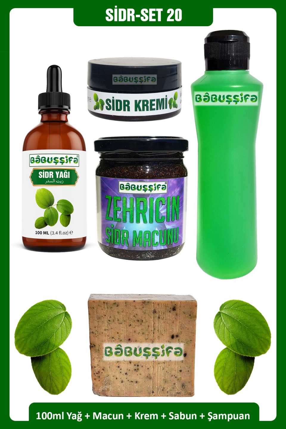 Sidr Seti-20 Sabun + Şampuan + Sidr Macunu + Sidr Yağı 100ml + Sidr Kremi Doğal Manevi Terapi Seti
