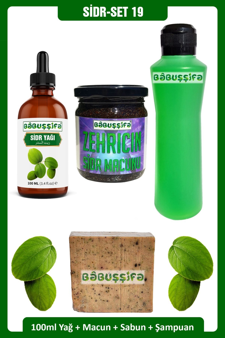 Sidr Seti-19 Sabun + Şampuan + ZEHRICIN Sidr Macunu + Sidr Yağı 100ml Doğal Manevi Terapi Seti