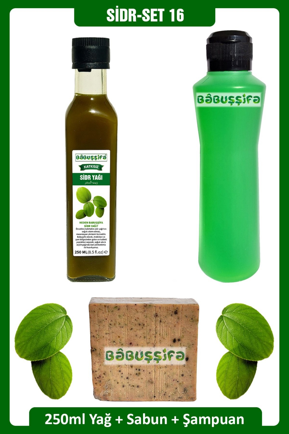 Sidr Seti-16 Sidr Sabunu + 250ml Sidr Şampuanı + Sidr Yağı 250ml Doğal Manevi Terapi Seti