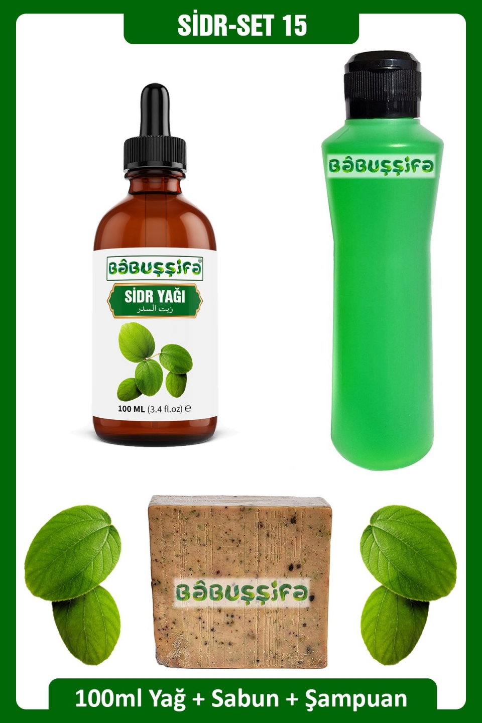 Sidr Seti-15 Sidr Sabunu + 250ml Sidr Şampuanı + Sidr Yağı 100ml Doğal Manevi Terapi Seti