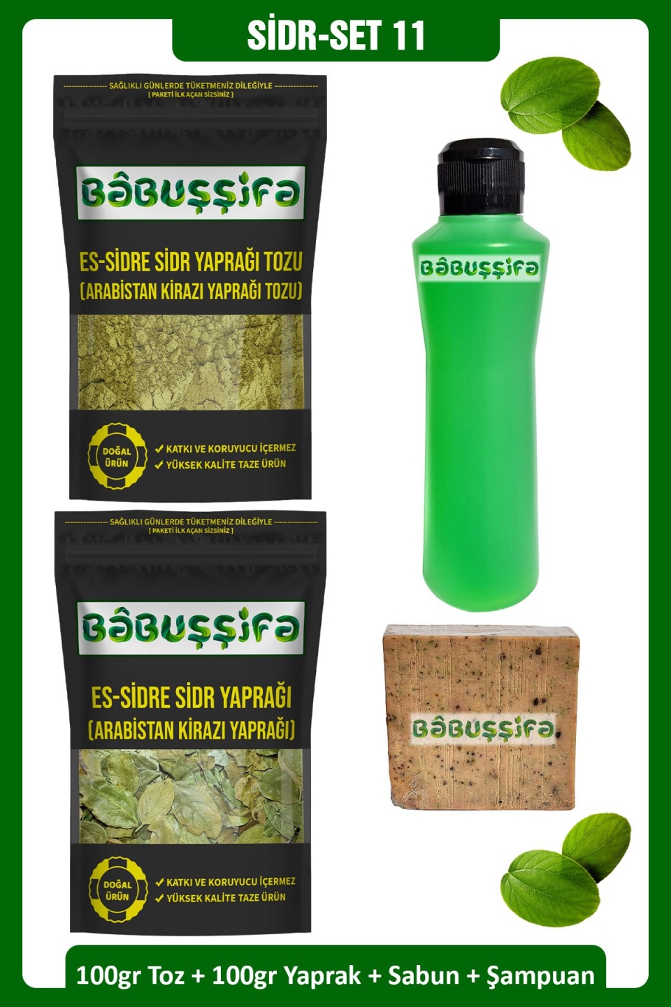 Sidr Seti-11 Sabun + 250ml Sidr Şampuanı + 100gr Yaprak + 100gr Toz Sidr Doğal Manevi Terapi Seti