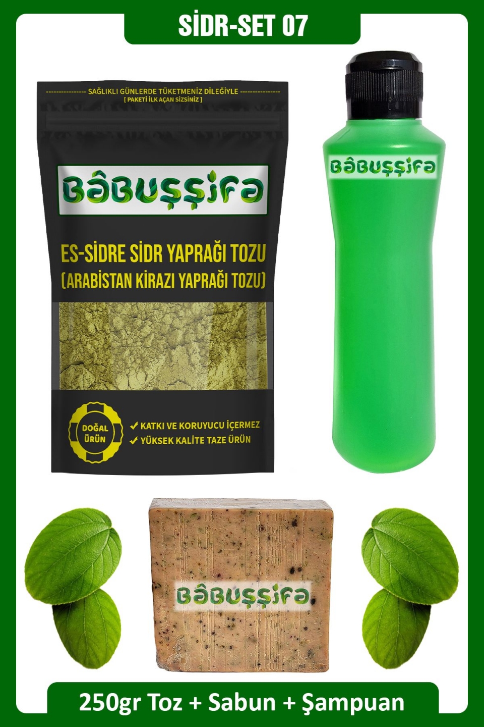 Sidr Seti-07 Orijinal Sidr Sabunu + 250ml Sidr Şampuanı + 250gr Sidr Tozu Doğal Manevi Terapi Seti